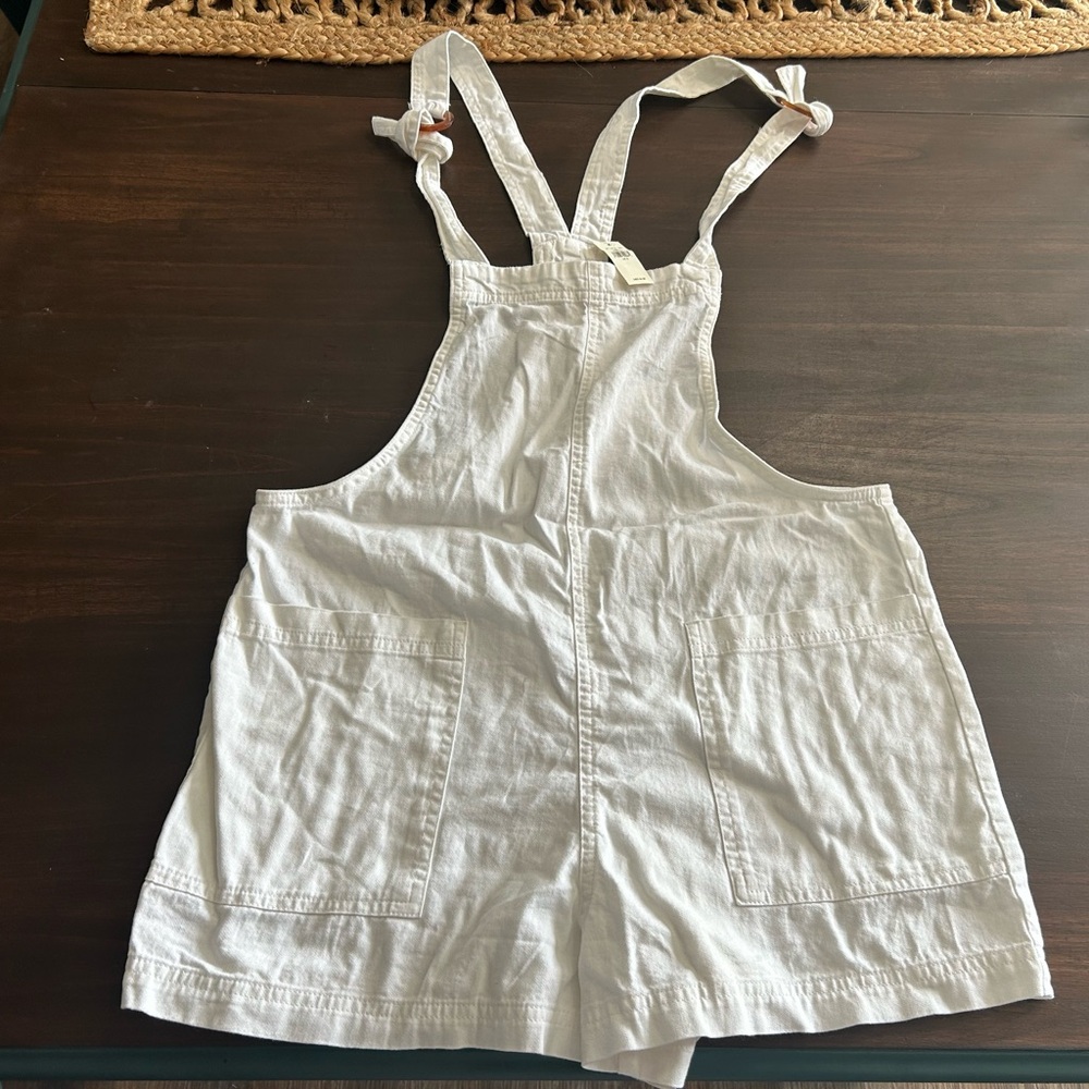 aerie White Short Overalls Romper